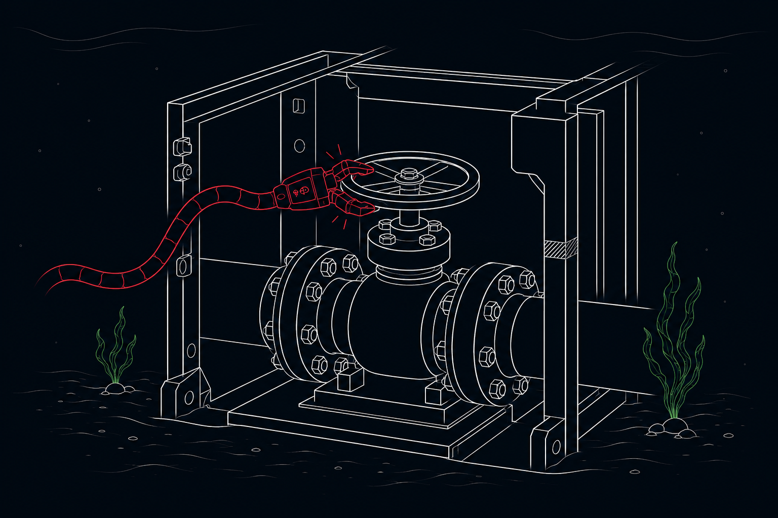Tentacle-Arm actuating a subsea gate valve inside a protective structure